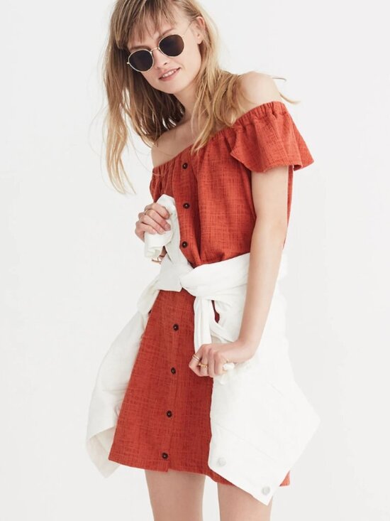 Madewell Dresses & Skirts - Like New! MADEWELL Texture & Thread Off-the-Shoulder Dress Spiced Rose M